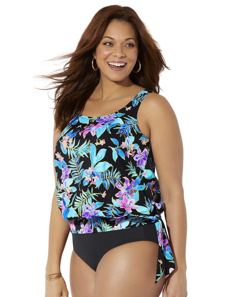Swimsuits For All Women's Plus Size Side Tie Blouson Tankini Top 20 ...