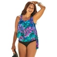 thumbnail image 1 of Swimsuits For All Women's Plus Size Scoop Neck Relaxed Fit Side Tie Blouson Tankini Top, 1 of 3