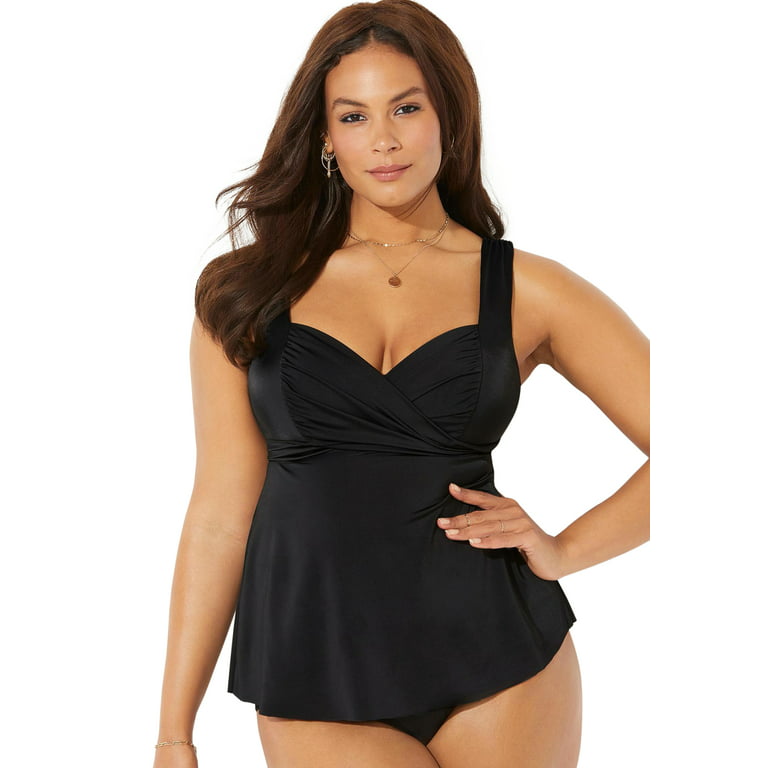 Swimsuits For All Women's Plus Size Sweetheart Wrap Tankini Top 8 Black