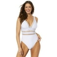thumbnail image 1 of Swimsuits For All Women's Plus Size Tummy Control V Neck Lattice Plunge One Piece Swimsuit with Adjustable Straps, 1 of 6