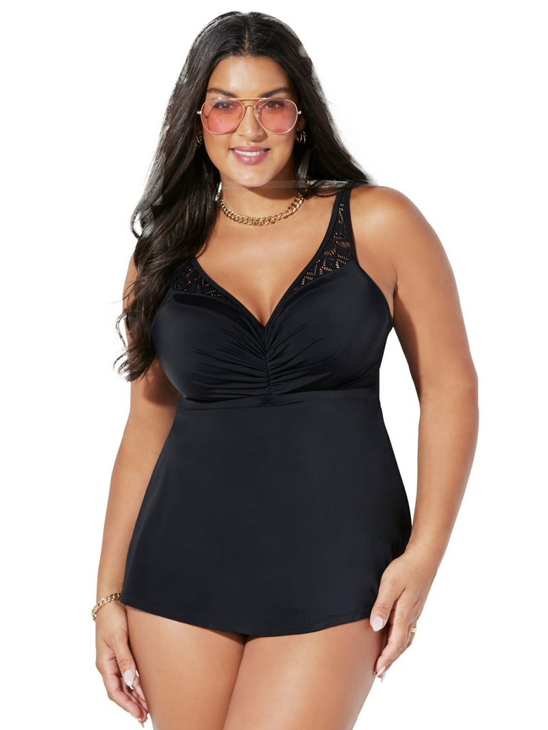 Swimsuits For All Women's Plus Size V Neck Crochet Relaxed Fit Bra