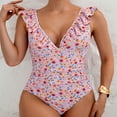 thumbnail image 1 of Swimsuits For Women 2025 Conservative Floral Print High Waist Design Ruffles Swimwear Pink High Cut Bathing Suits L, 1 of 6