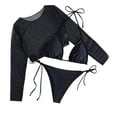 thumbnail image 1 of Swimsuits For Women Sevevn Women's Solid Color Three-piece Bikini Swimsuit With Long Sleeve Top Black M, 1 of 4