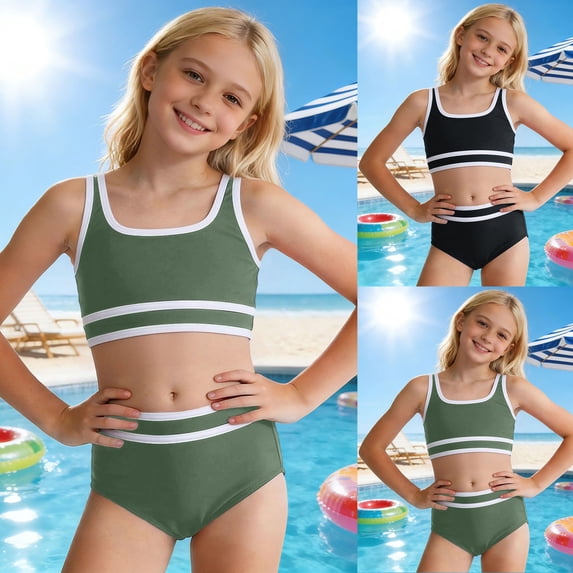 Swimsuits Girls 2 Piece Bikini Set Adjustable Straps Push Up Padded Bra Cute Bathing Suits for Beach Swimming Bikini Green 9