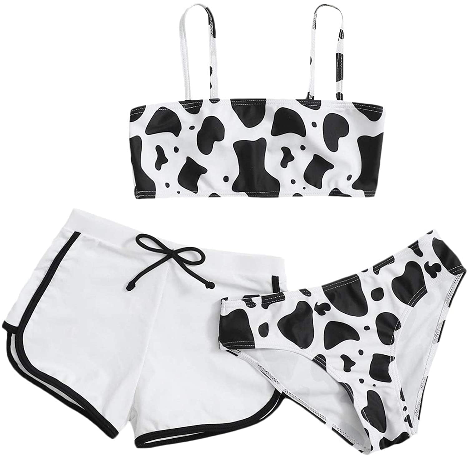 Swimsuits Girls 3 Piece Cow Print Bikini Bathing Suit With Shorts