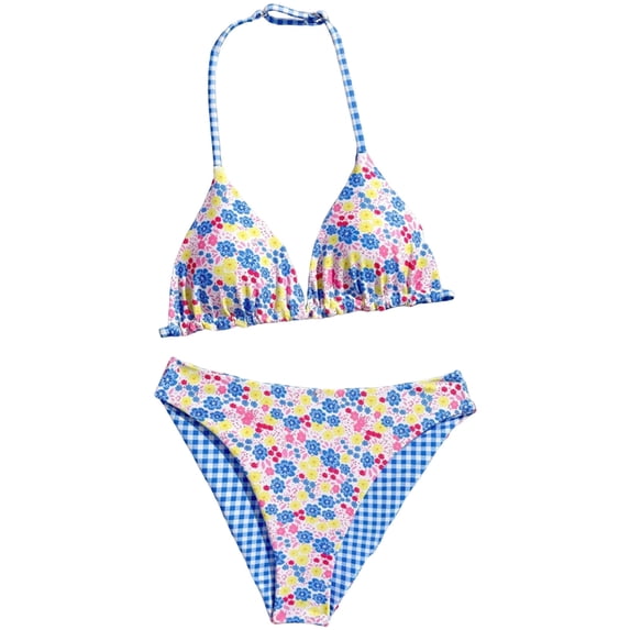 Swimsuits Girls Bikini Girl's 2 Piece Cute Bowknot Bathing Suit Halter Triangle High Waisted Swimsuit with Beach Cover Up Skirt