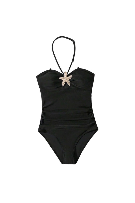 Swimsuits for Girls Simple Solid Colored Comfort Fit Two Piece Tankini Set Designed for Tween Girls Kids Casual Beach and Recreational Pool Swimming Black 13Y