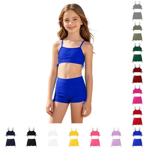 Swimsuits Girls Two Piece Swimsuits Set Quick Dry Swimwear with Adjustable Drawstring Bikini Bottoms Tankini Girls Bathing Suit Size 5-14 Years