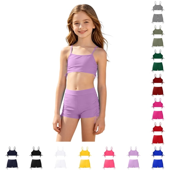 Swimsuits Girls Two Piece Swimsuits Set Quick Dry Swimwear with Adjustable Drawstring Bikini Bottoms Tankini Swimming Suits for Girls Size 5-14 Years