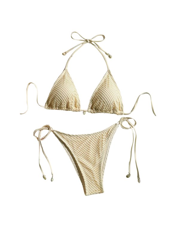 Swimsuits Sexy Solid Color Mesh Halterneck Bikini Beach Swimsuit Beige Womens One Piece Swimsuits
