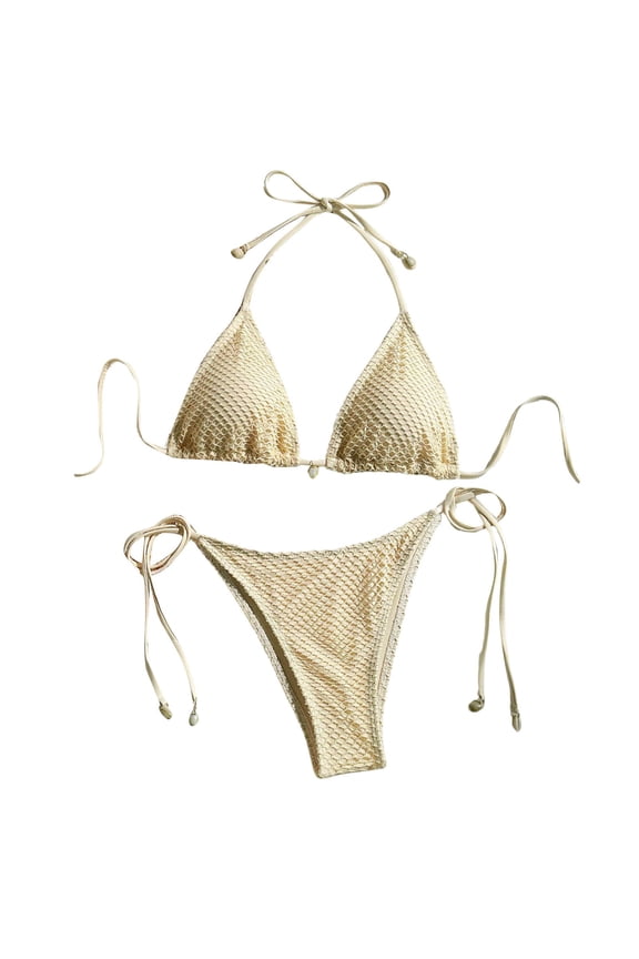 Swimsuits Sexy Solid Color Mesh Halterneck Bikini Beach Swimsuit Beige Womens One Piece Swimsuits