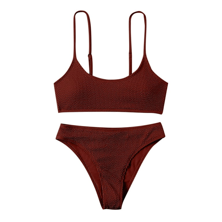 Swimsuits Two Piece Sports Bathing Suits Crop Tops Ribbed Bikini Sets Swimwear Bottoms High Waist Bathing Suit Solid Color High Cut Beachwear