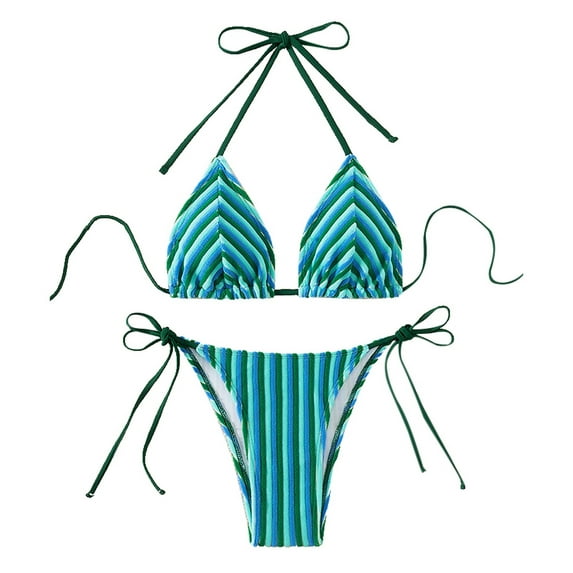 Swimsuits Women Sling Trendy Print Summer Casual Separates Tankini Dark Green Women's Swimwear M