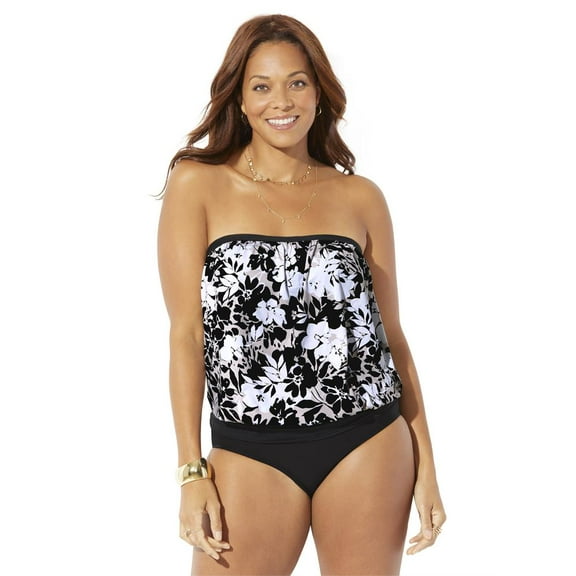 Swimsuits for All Bandeau Blouson Tankini Set