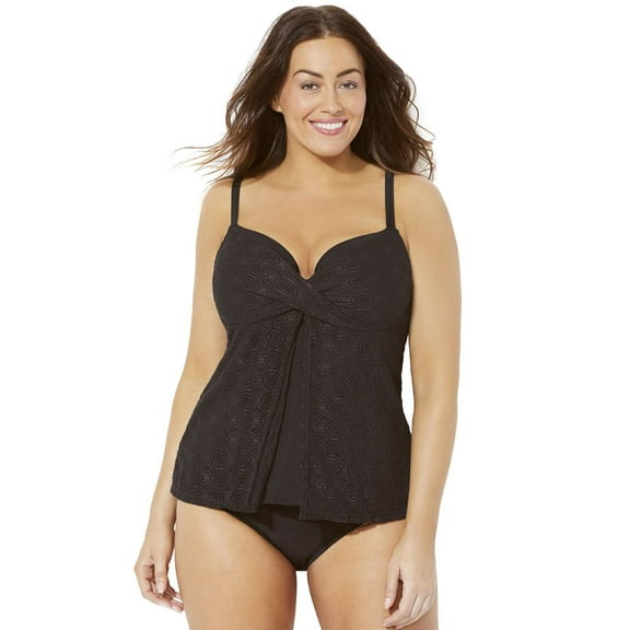 Swimsuits for All Faux Flyaway Crochet Underwire Tankini Set