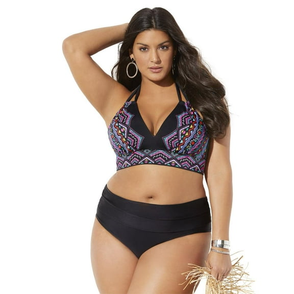 Swimsuits for All Loop Strap Halter Bikini Set With Foldover Brief