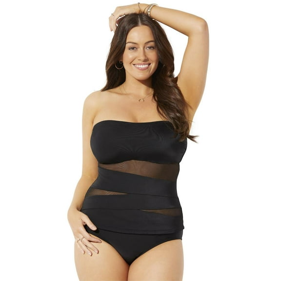 Swimsuits for All Mesh Wrap Bandeau Tankini Set