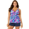 thumbnail image 1 of Swimsuits for All V-Neck Twist Tankini Set With Banded Short, 1 of 4