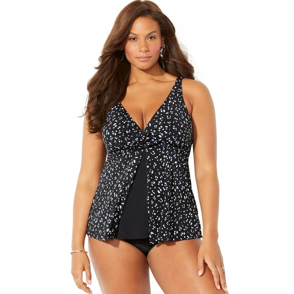 Swimsuits for All V-Neck Twist Tankini Set With Full Coverage Swim Brief