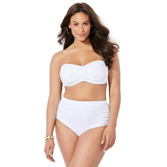 Swimsuits for All Valentine Ruched Bandeau Shirred High Waist Bikini Set