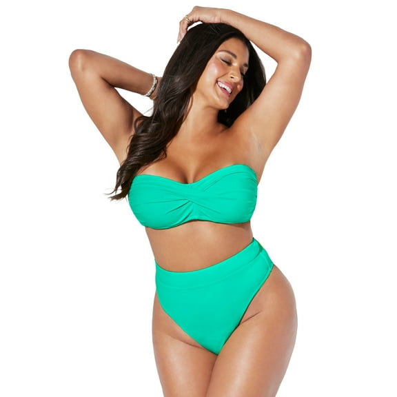 Swimsuits for All Valentine Ruched Bandeau High Waist Bikini Set