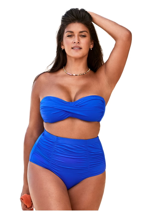 Valentine Ruched Bandeau Shirred High Waist Bikini Set