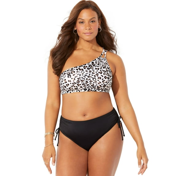 Swimsuits for All Virtuoso One Shoulder Bikini Set With Ruched Side Tie Brief