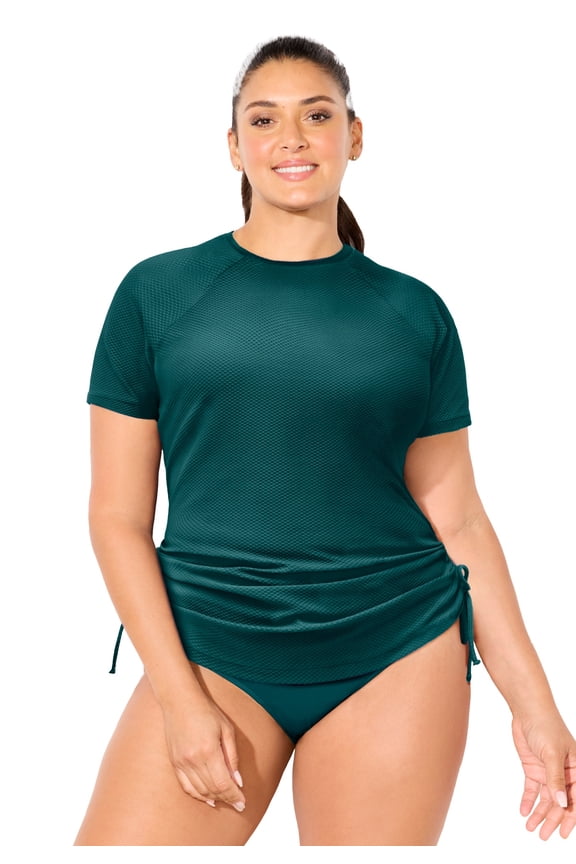 Women's Chlorine Resistant Quick-Dry Side-Tie Short Sleeve Swim Tee Rash Guard