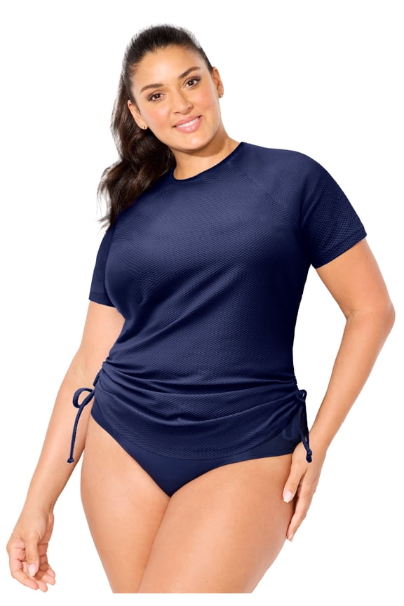 Women's Chlorine Resistant Quick-Dry Side-Tie Short Sleeve Swim Tee Rash Guard