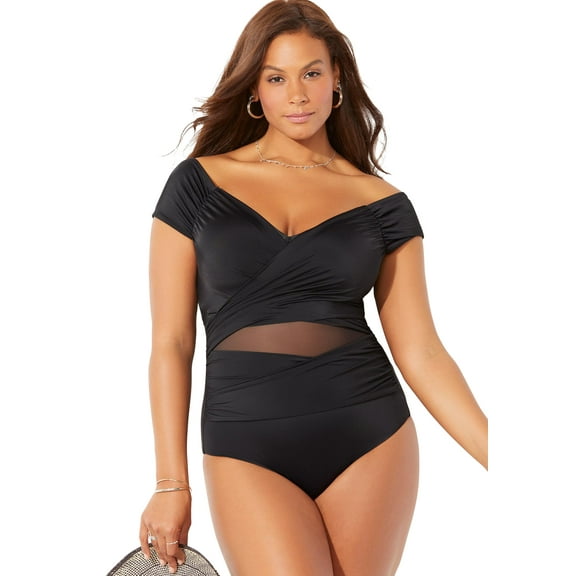 Swimsuits for All Women's Cap Sleeve Cut Out One Piece Swimsuit