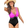 thumbnail image 1 of Swimsuits for All Women's Colorblock V-Neck One Piece Swimsuit, 1 of 3