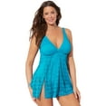 thumbnail image 1 of Swimsuits for All Women's Crochet Side Slit V-Neck Swimdress, 1 of 5