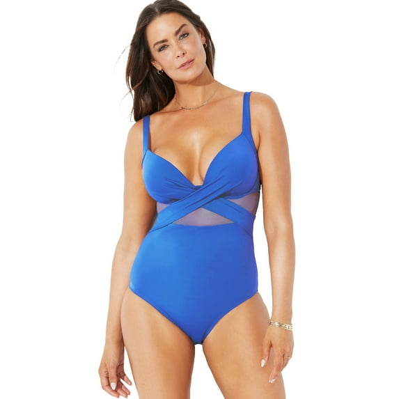 Swimsuits for All Women's Plus Size Cut Out Mesh Underwire One Piece Swimsuit