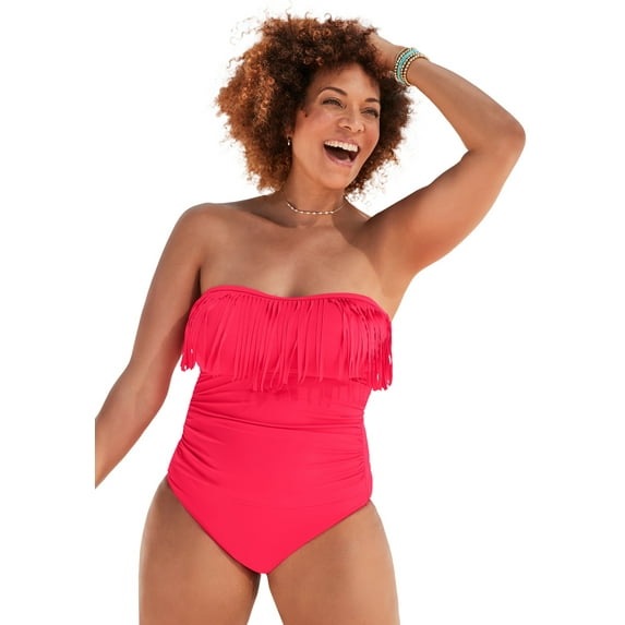 Swimsuits for All Women's Plus Size Fringe Bandeau One Piece Swimsuit