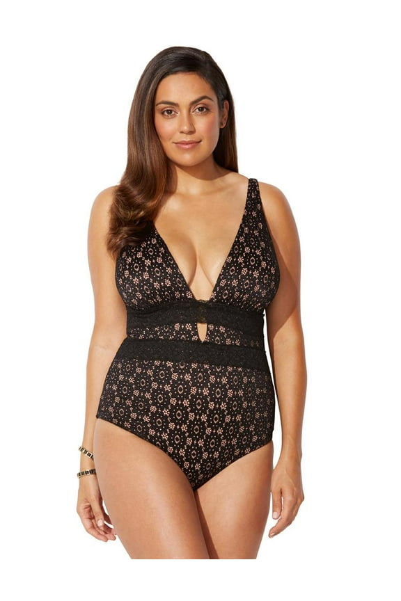 Women's Lace Plunge One Piece Swimsuit