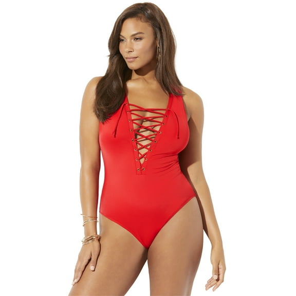 Swimsuits for All Women's Lace Up One Piece Swimsuit
