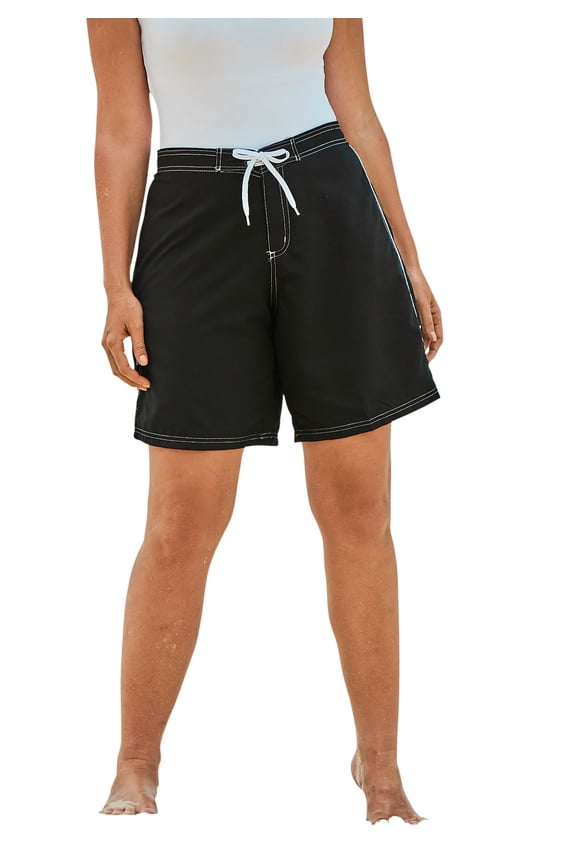 Swim 365 Women's Plus Size Contrast-Trim Long Boardshort