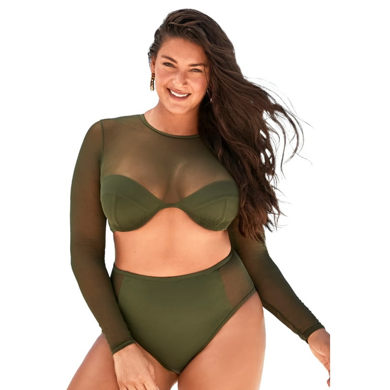 Swimsuits for All Women s Plus Size Long Sleeve Underwire Mesh Bikini Top Walmart