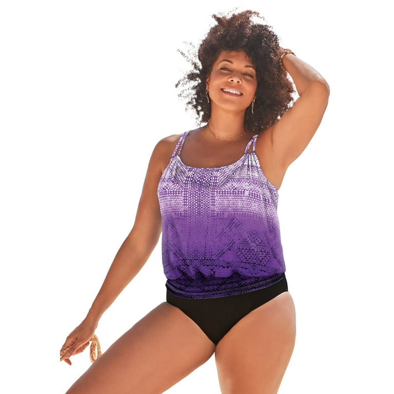 Swimsuits for All Women s Plus Size Loop Blouson One Piece Swimsuit Walmart