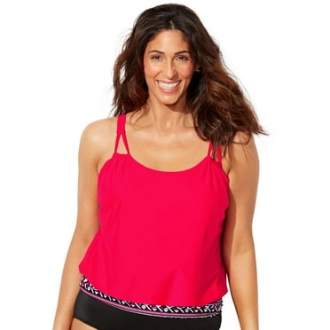 Swimsuits for All Women's Plus Size Loop Strap Blouson Tankini Top
