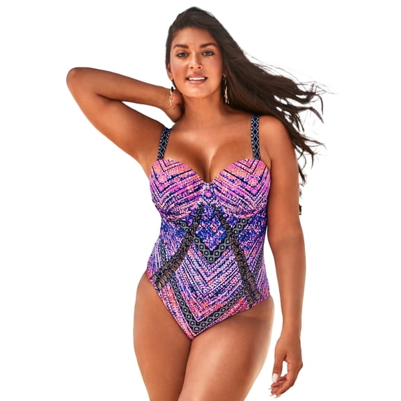 Swimsuits for All Women's Macrame Underwire One Piece Swimsuit
