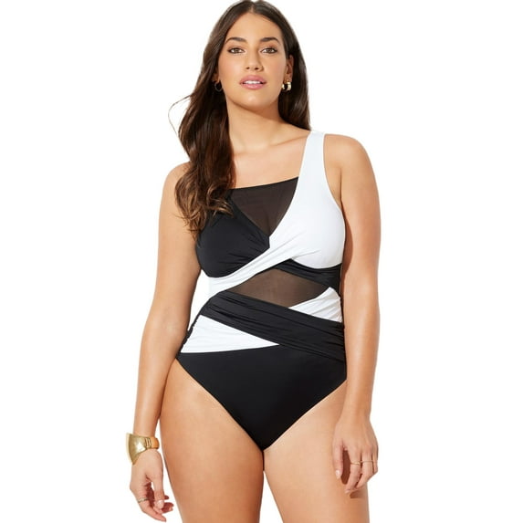 Swimsuits for All Women's Mesh Colorblock Wrap One Piece Swimsuit