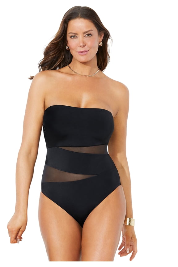 Women's Mesh Wrap Bandeau One Piece Swimsuit