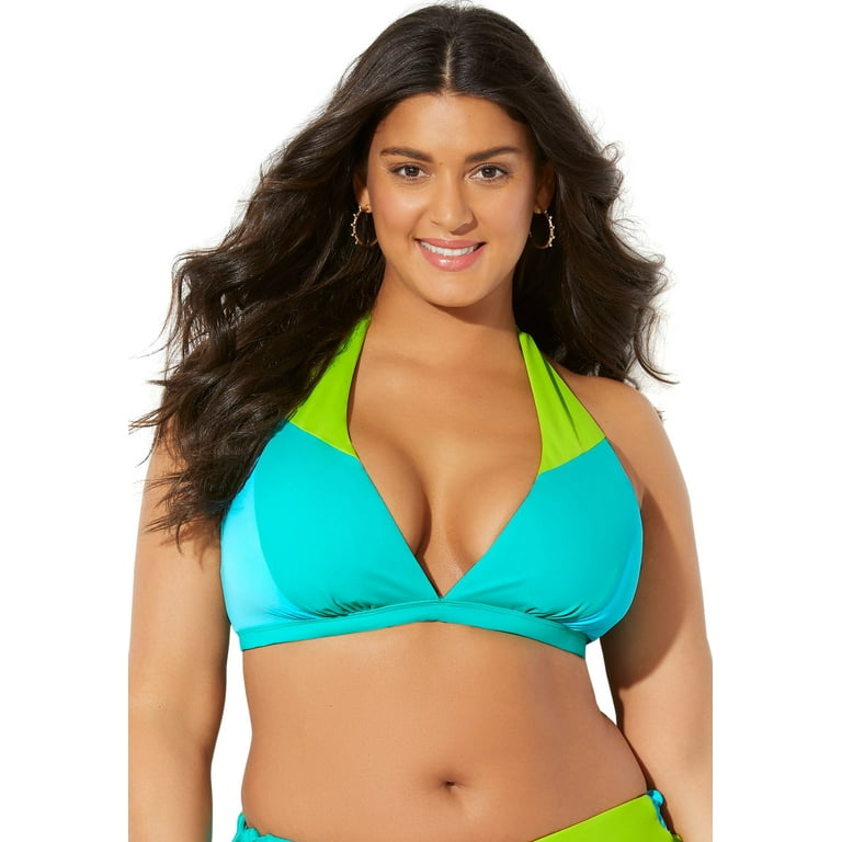 Swimsuits for All Women s Plus Size Romancer Colorblock Halter Triangle Bikini Top Walmart