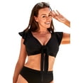 thumbnail image 1 of Swimsuits for All Women's Tie Front Cup Sized Cap Sleeve Underwire Bikini Top, 1 of 2