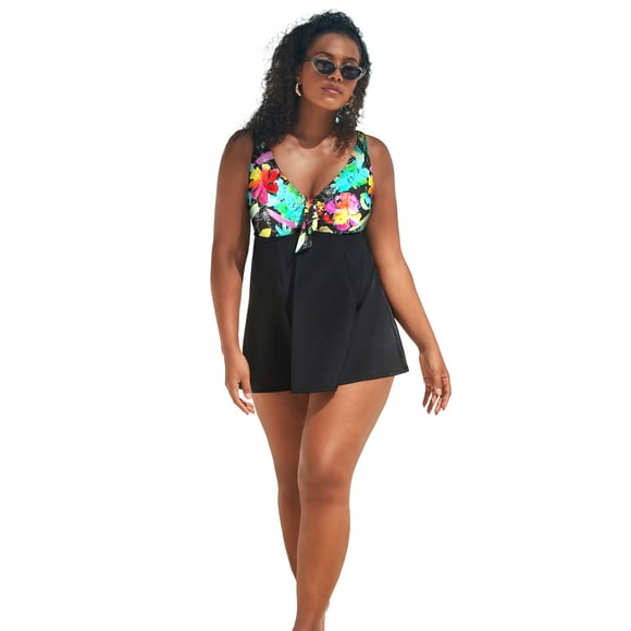 Swimsuits for All Women's Tie Front V-Neck Swimdress