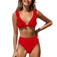 thumbnail image 1 of Swimsuits for Big Busted Women Under 20$ - Red Ruffle Bikini Hontri Women's Bikini Set with Ruffles And High Waist Sexy Two Piece Swimsuit Swimwear, 1 of 8