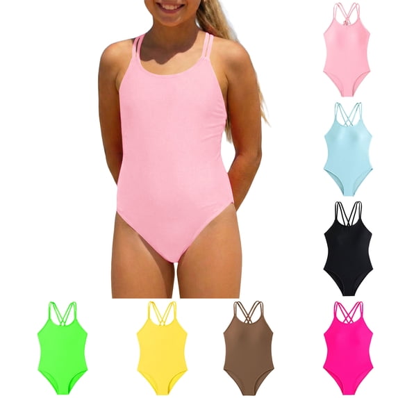 Swimsuits for Girls Adjustable Straps Cross Back Swimwear Summer Pink Swimsuit for Girls Size 8-16 Years