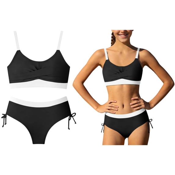 Swimsuits for Girls Adjustable Straps Two Piece Swim Suits with Chest Pad Bathing Suit for Girls 13-14 Years