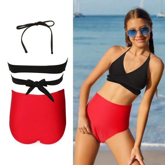 Swimsuits for Girls Backless Halter 2 Piece Swimwear with Chest Pad Swimsuit Tween 13-14 Years